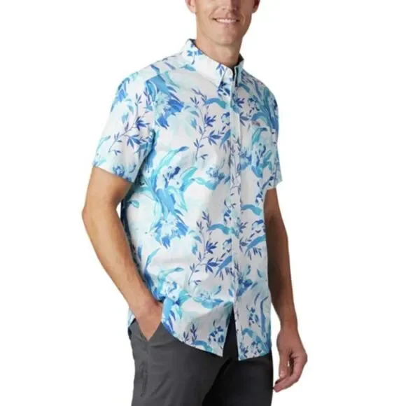 NWOT Columbia Men's Rapid Rivers Blue Floral Short Sleeve Shirt Small - Picture 2 of 10